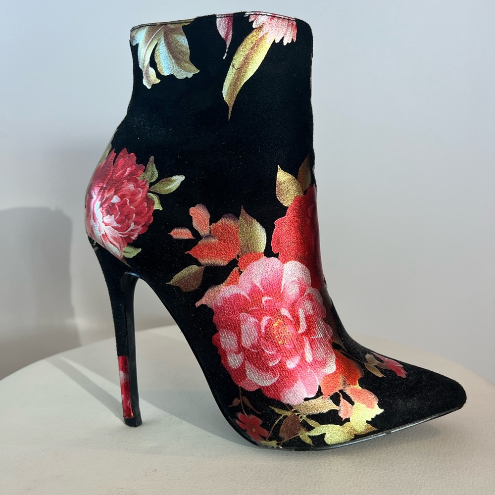 Shoe Republic LA - Velvety Floral Shin High Boots